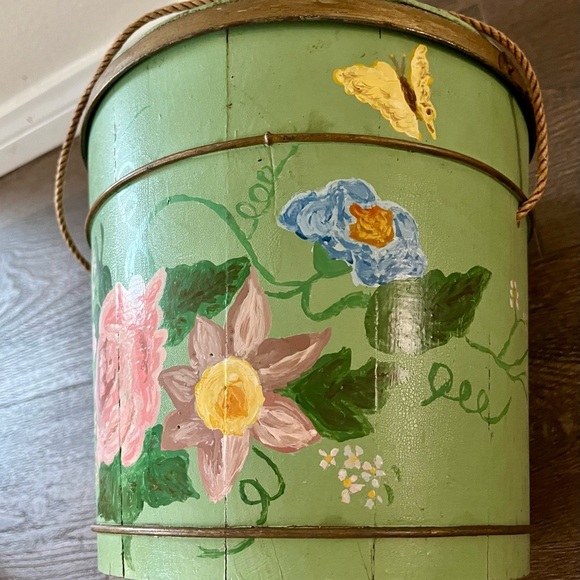 Floral Green Decorative wooden Bucket - Picture 3 of 13